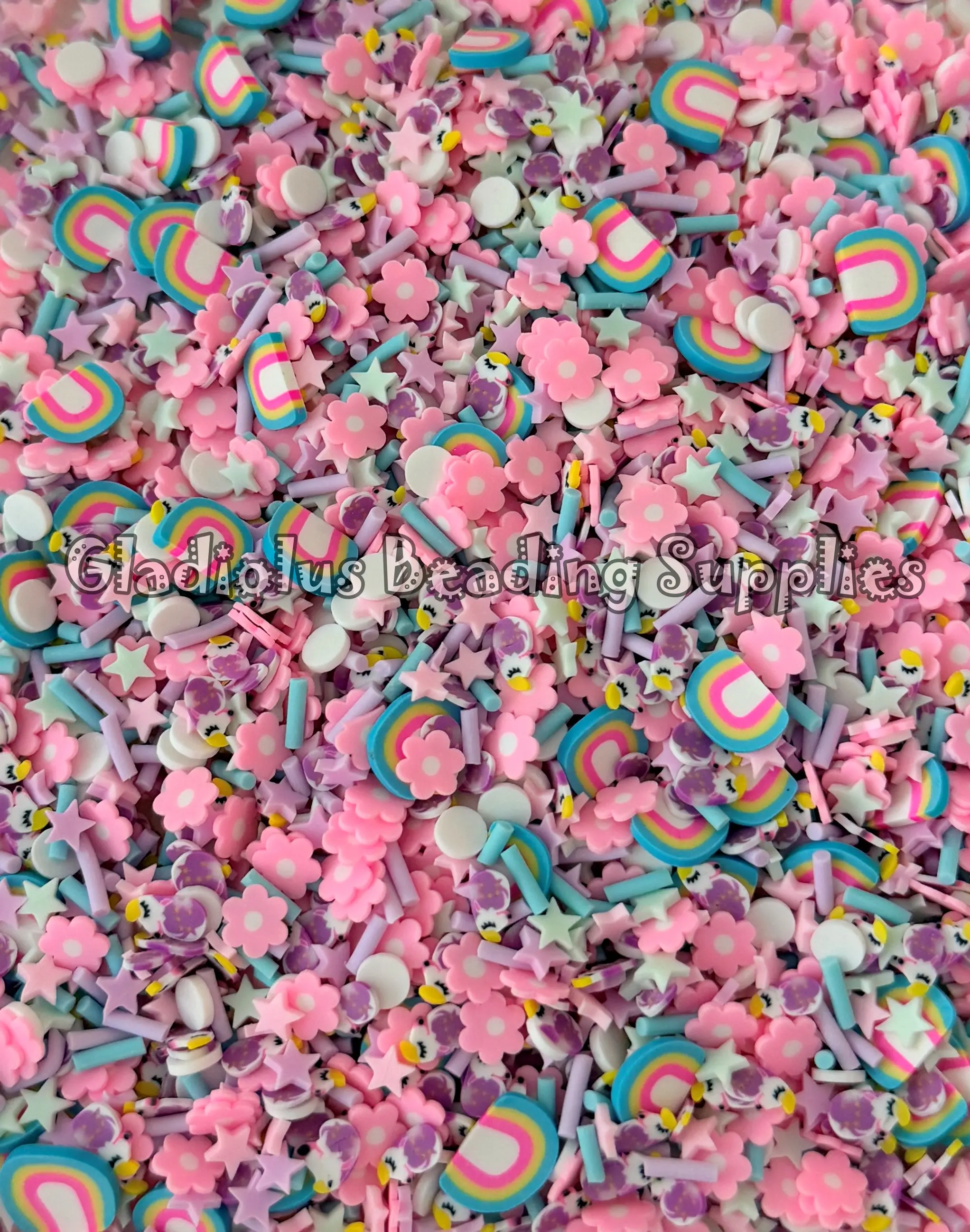 Rainbow Clay Slices, Non-Edible Unicorn Sprinkle Mix, Polymer Clay, Fake Sprinkles, Nail Art Supplies, Shaker Mix, Flower, Stars