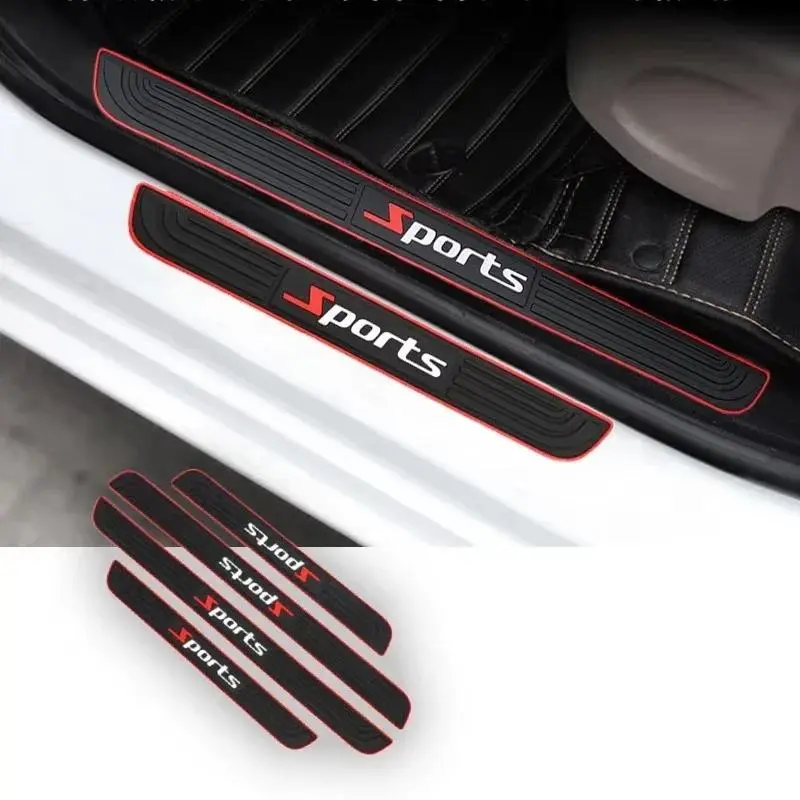 4PCS Rubber Car Threshold Bumper Strip SPORT Alphabetical Door Decorative Strip Anti-friction Scratch Car Exterior Accessories Vehicle Exterior Decoration Sticker Car Decals Automotive Decoration For Cars Car Decorations