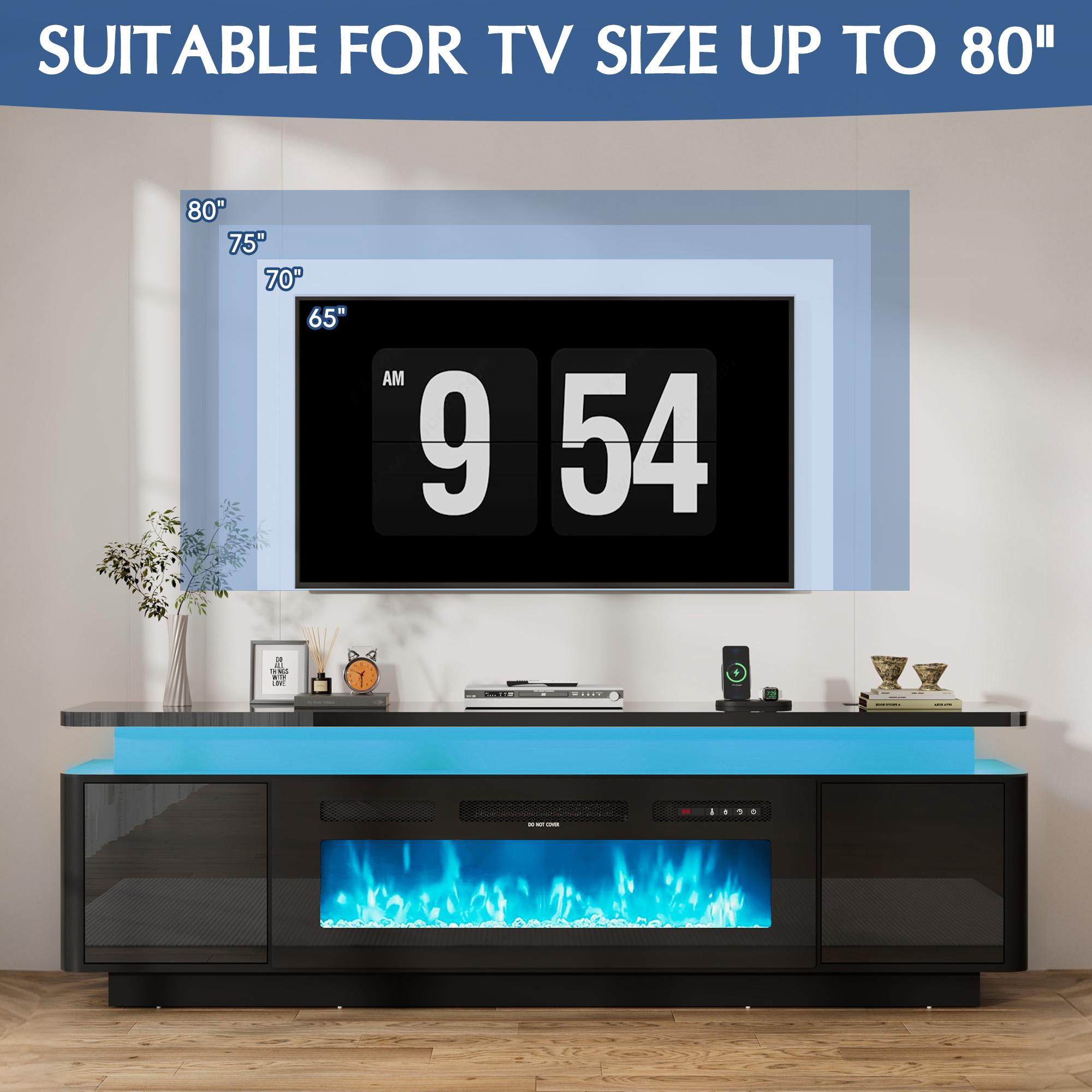 71" High-Gloss TV Stand - 36" Electric LED Flame Entertainment Center, Furniture for Apartments, Fits TVs Up to 80"