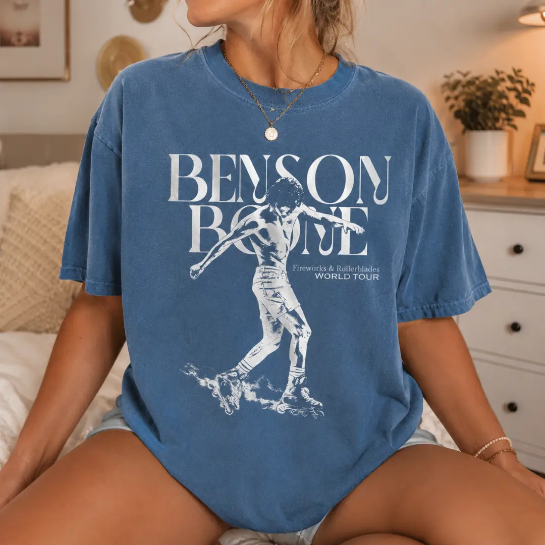 Benson Boone Fireworks & Rollerblades World Tour Graphic T-Shirt, Vintage Washed Concert Tee, Unisex Music Fan Shirt