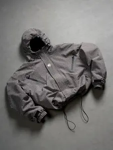 American Style Men's Work Jacket, Loose Fit, 3D Cut Design, Fashion Hooded Coat, Thin Jacket, Zipper Hoodie, Plaid Jacket