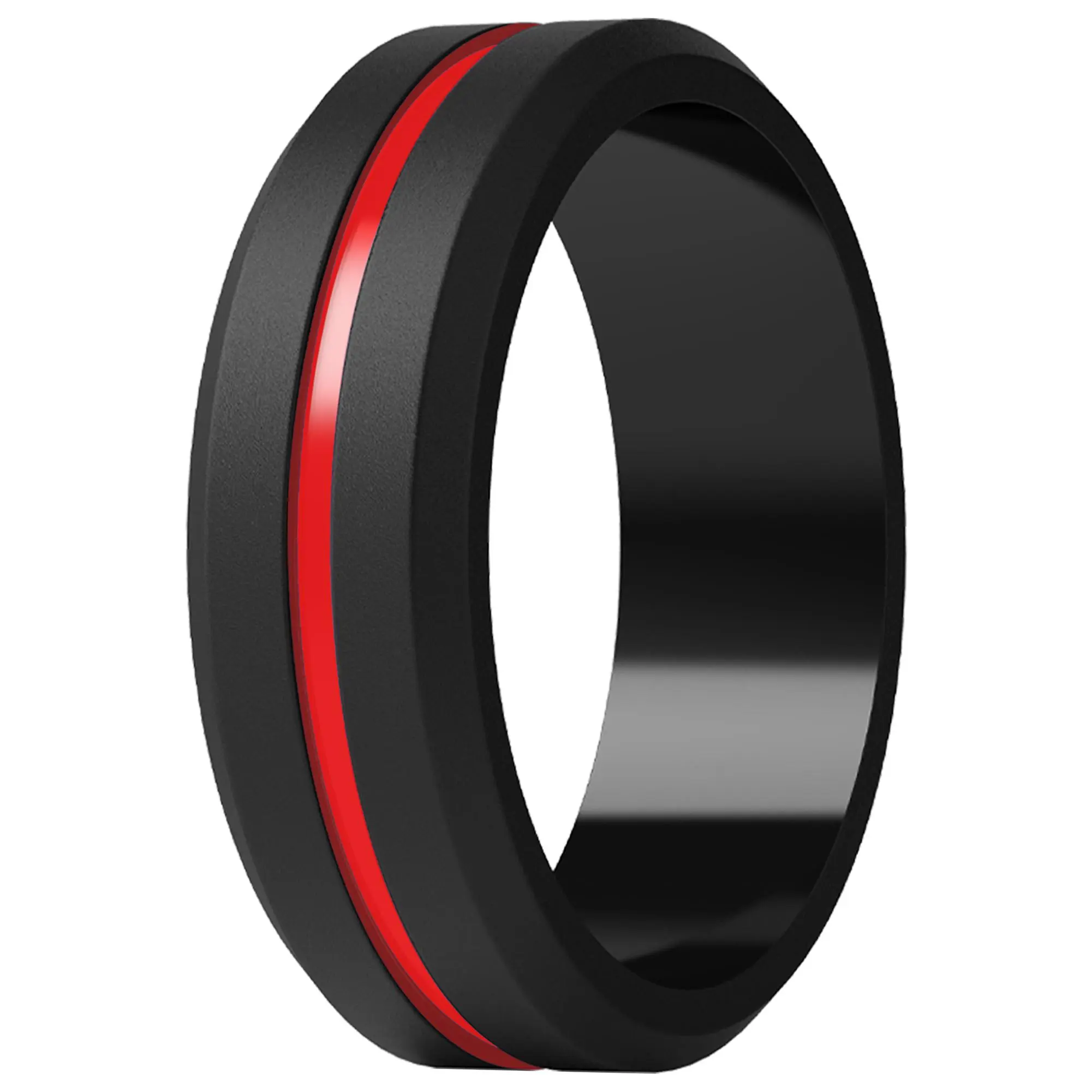 ThunderFit Silicone Wedding Rings for Men, Brushed Top Middle Engraved Line Rubber Engagement Bands 8.2mm Wide 2.5mm Thick - 1/4/6/7 Variety Multipack