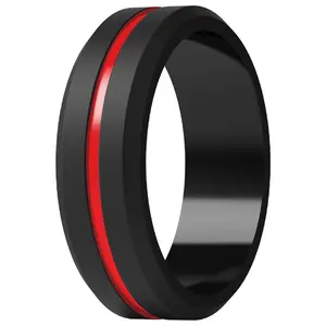 ThunderFit Silicone Wedding Rings for Men, Brushed Top Middle Engraved Line Rubber Engagement Bands 8.2mm Wide 2.5mm Thick - 1/4/6/7 Variety Multipack