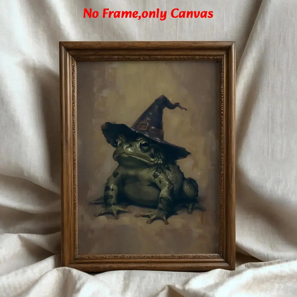 1 pc, wall art, Decorative Wall Art, Indoor Decoration, vintage poster, Vintage Design, retro witch toad print, gothic halloween wall art, dark preppy rustic style, spooky victorian ugly frog witch painting, home decor, unframed