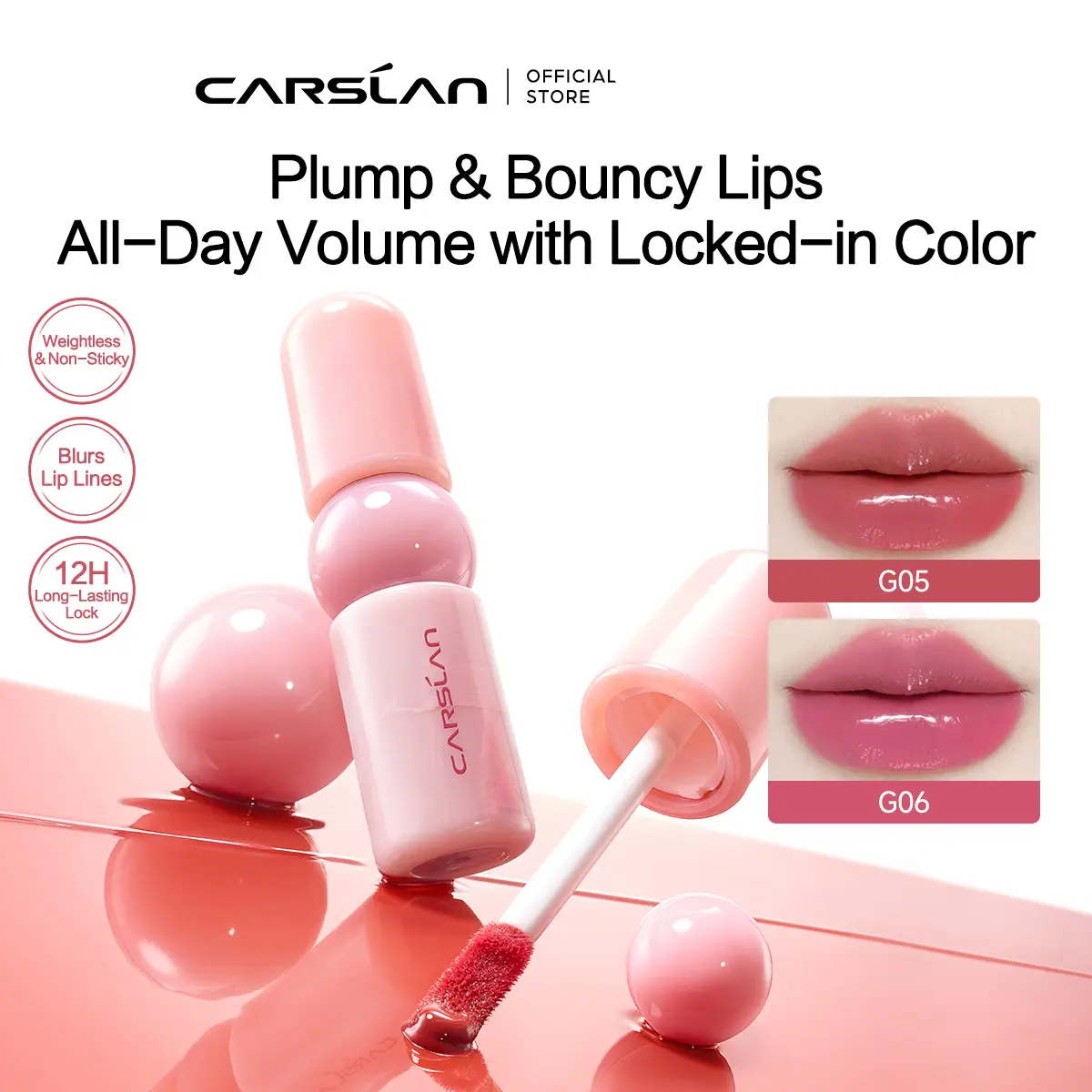 CARSLAN Color-Lock Dewy Tint Moisturizing Watery Shimmer Lipgloss Long Lasting Waterproof Lip Tint Non-Sticky Lightweight Formula