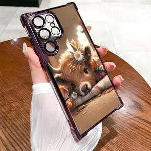 American cute highland cow pattern Luxury Fashionable Ins Four Corner Airbag Anti-drop,Slip Phone Cases for Samsung Galaxy S25 S24 S23 S22 FE Ultra EDGE Soft Back Shockproof Cover,To Family,Boy,Girl,Friends,Man,Women As A Birthday Gift