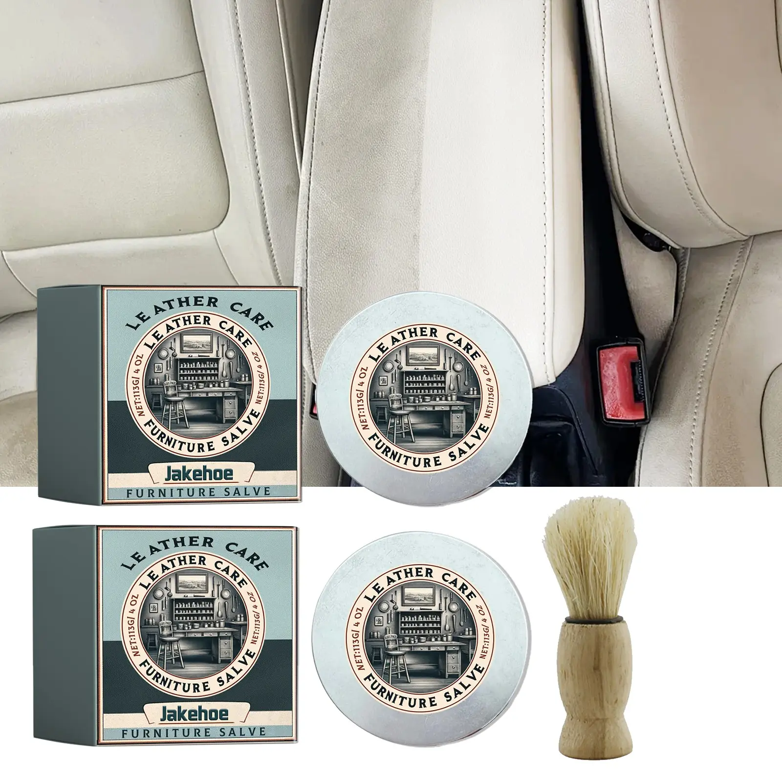 Jakehoe Leather Oil Paste Set, Furniture Leather Care Repair Cream, Leather Restorer, Car Seat Sofa Cleaning Maintenance, Leather Jacket Care