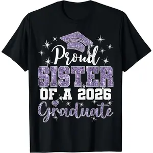 Proud Sister Of A 2026 Graduate T-Shirt | Purple Glitter Graduation Family Tee