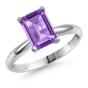 Gem Stone King PT900 Platinum 900 Gemstone Birthstone Engagement Ring For Women | Emerald Cut 9X7MM | Wedding Anniversary Promise Ring For Women | Size 5,6,7,8,9