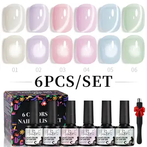 6Pcs/Set Light Color Cat Eye +Magnet Kit, Spring Trend Colors, UV Light Cure Gel, Nail Art Salon Art DIY