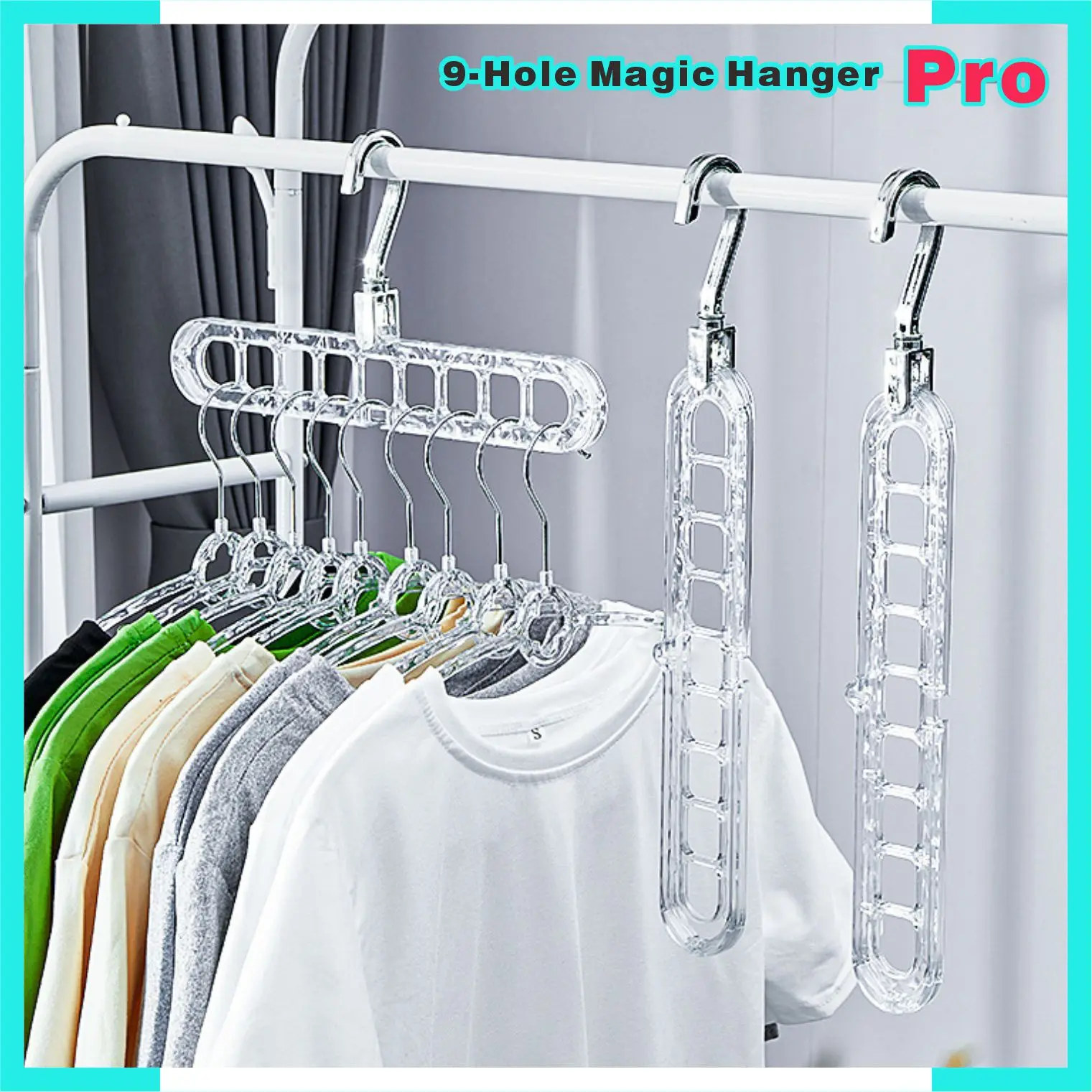 Heavy-Duty PVC 9-Hole Magic Hanger Pro 3/5-Pack, Transparent Foldable Plastic Hangers, Compact Closet Garment Organizer for Jumpers & Clothes Storage, Coat Hangers For Closet