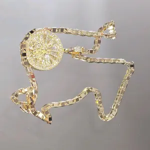 Saint Michael the Archangel, 2" round pendant and rhodium-plated with clear zircon, shiny 5mm 24" chain