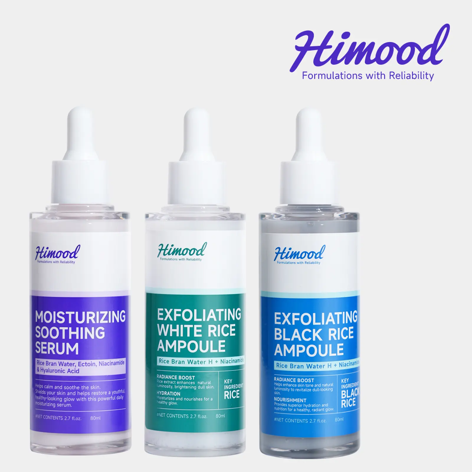 【Buy 1 Get 2 Free】Himood Rice Ampoule & Serum Trio: Exfoliating White/Black Rice + Moisturizing Soothing Serum, Skincare for Sensitive Skin