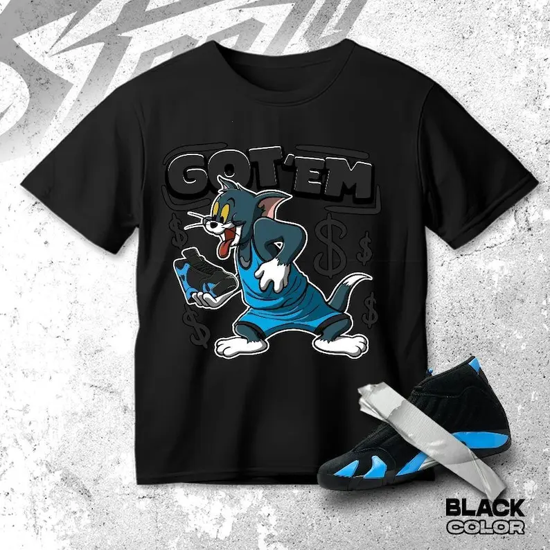 Got Em Cat Sneaker Shirt – Match AJ14 University Blue, Streetwear Tee for Sneakerheads