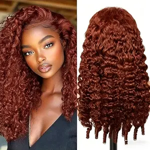 Reddish Brown Burmese Curly 13x6 HD Lace Wig precut Glueless 200% Density Human Hair Pre Plucked human hair wig