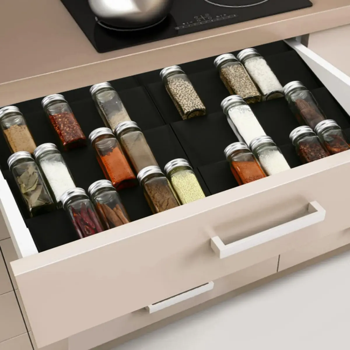 Spice Drawer Organizer, 2 Set Expandable Adjustable Storage Rack From 11.8" to 23" Jars Drawers Insert, H HOME-MART 4 Tier Seasoning Rack Tray Insert Kitchen Spice Rack Tray for Kitchen Cabinet Drawers/Countertops Drawer Storage