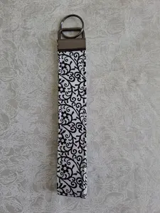 Black and White Floral Wristlet Keychain