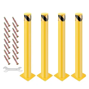 Yellow Safety Bollard Posts，42×4.5"Steel Removable Parking Barriers,Heavy-Duty Traffic Bollards for Driveways and Parking Includes Anchor Bolts, Wrench & Positioning Plate