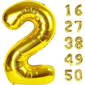 40 Inch Gold Balloon Number 2 Giant Two Balloon Number Birthday Decorations, 2nd 12 20 21st Party Celebration Decorations Digital Balloon Wedding Anniversary Party Supplies