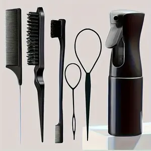 6PCS Hair set, perm set, hair styling tool set. 200ml spray bottle, rat-tail comb, edge brush