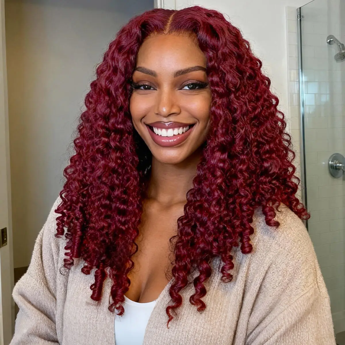 OQ HAIR Burgundy 99J Color Burmese Curly 13x6 Lace Glueless Wig 220% Density Pre Cut 9x6 Lace Snug Fit Drawstring Wear Go Wig OQ HAIR Burgundy 99J Color Burmese Curly 13x6 Lace Glueless Wig 220% Density Pre Cut 9x6 Lace Snug Fit Drawstring Wear Go Wig