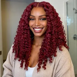 OQ HAIR Burgundy 99J Color Burmese Curly 13x6 Lace Glueless Wig 220% Density Pre Cut 9x6 Lace Snug Fit Drawstring Wear Go Wig