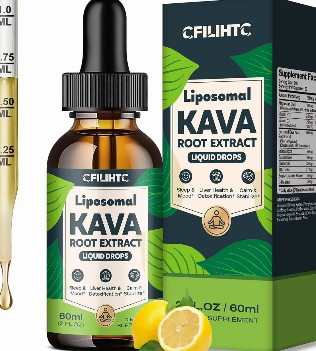 Liposomal Kava Liquid Drops Kava Kava Supplement - Valerian Root for Sleep Stress Relief Kava Root Extract - Calmness & Relaxation with Magnesium, Passionflower, Chamomile, Milk Thistle, L-Theanine​​
