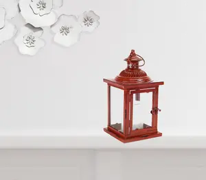 HomeRoots 517581 13 x 6 x 6 in. Flameless Floor Lantern Candle Holder Red - Set of 2