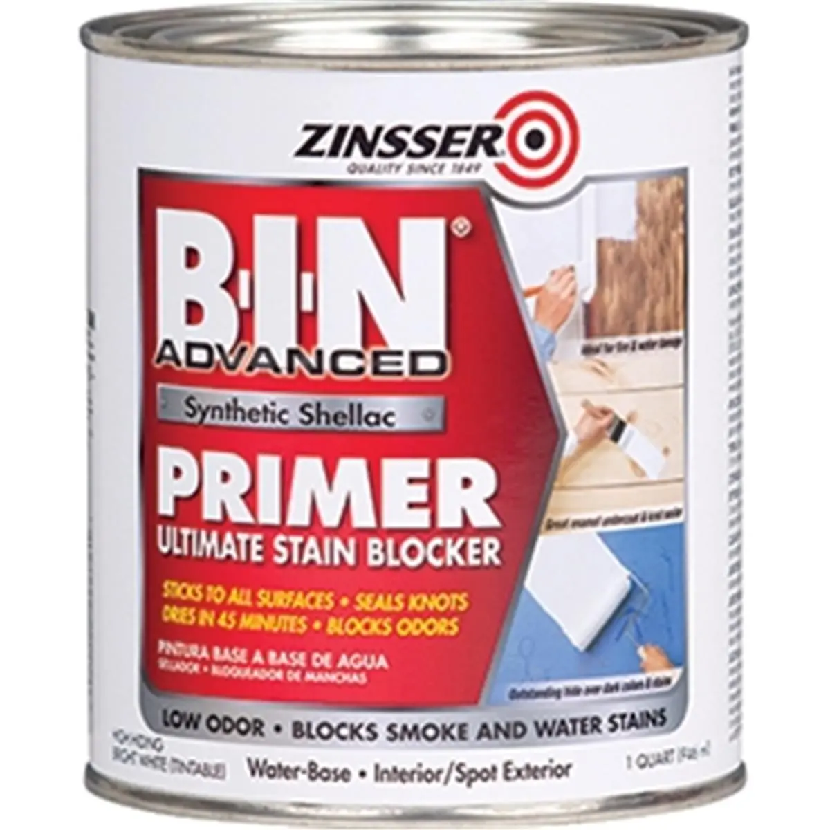 212 MAIN B-I-N Advanced White Synthetic Shellac Primer, 1 Qt, Fast-Dry Stain Blocker, Odor-Blocking Automotive & Motorcycle Paint Care Solution