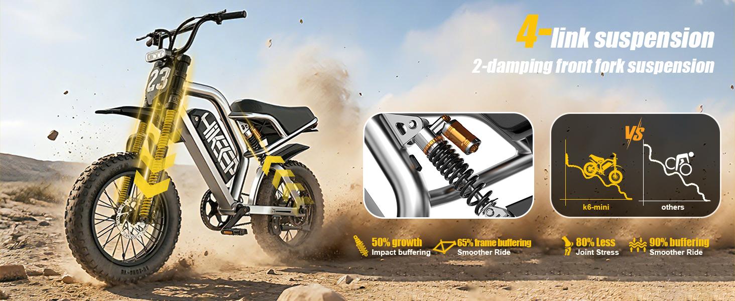 HiKeep K6-mini  Electric Bike for Adults - 16/20 Inch Fat Tire Ebike, 750W/Peak 1500W Motor Ebike, 48V15.6AH Detachable Battery, 4 Riding Modes Electric Dirt Bike