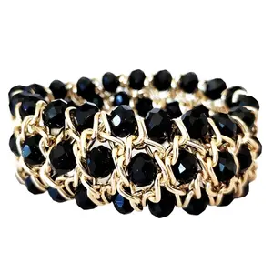 Black and Gold Beaded Stretch Bracelet