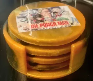 One Punch Man Resin Coaster Set with Holder