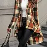 Women's Plaid Print Button High Low Hem Fitted Casual Fashion Jacket Coats, Casual Long Sleeve Lapel Neck Open Front Outerwear for Fall & Winter, Ladies Clothes for Daily Wear, Womenswear Everyday, Tight Fitting Jacket