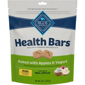 Blue Buffalo Health Bars Mini Crunchy Dog Biscuits, Oven-Baked with Natural Ingredients, Apples & Yogurt, 16-oz Bag