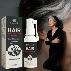 MegustaMe Gray Hair Reversal Spray, restores natural color and darkens hair, 30 mL (1.0 liquid ounce), compact size, natural formula, two-step coloring method, key coverage at the roots, Jecka Prism Box