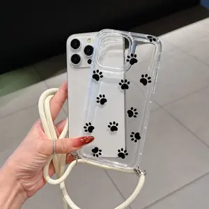Transparent Cute Cat Paw Phone Case with Adjustable Strap, Anti-Drop Tpu Cover for iPhone 6/7/8/x/11/12/13/14/15/16/17 Pro Max