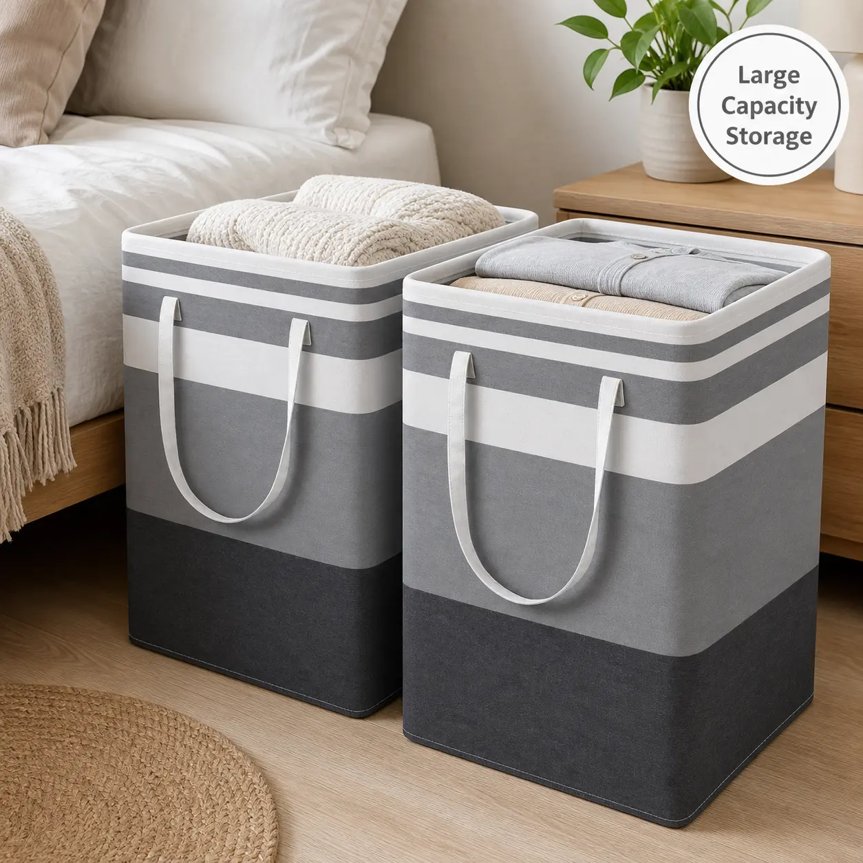 Collapsible Laundry Basket Hamper, 75L Large Capacity Freestanding Clothes Basket with Waterproof Coating, Reinforced Carry Handles and Strong Seams, Tall Dirty Clothes Hamper for Bedroom, Bathroom, Laundry Room, College Dorm, Apartment and Family Home