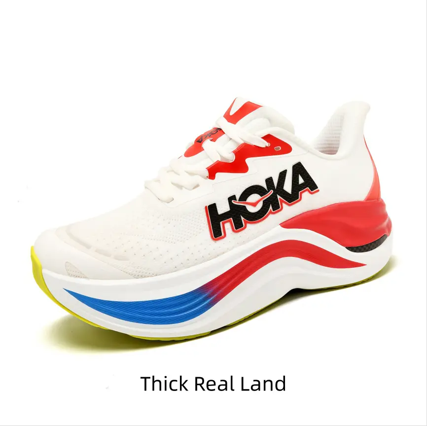 Fashion gradient workout footwear with ultra-thick wave-shaped cushion midsole, thin mesh upper cuts down extra weight without sacrificing wrapping performance. Anti-slip edge sole adapts to various pavement scene