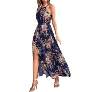 Cupshe Hermine Halter Neck Elastic Waist Navy Slip Dress size S