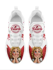 Women's Cute Angel Wing Design Lace Up Sneakers, Casual Comfortable Soft Bottom Sports Shoes for Daily Wear, Breathable Shoes for Girlfriend Boyfriend, Valentine's Day, Gift