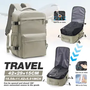 Vacuum-sealed travel backpack (with pump); carry-on travel backpack for air flights; unisex (for men and women); equipped with a vacuum system; vacuum travel backpack laptop backpack