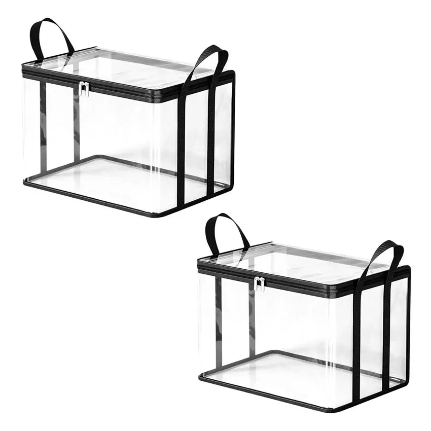 1-Piece Large Volume Rectangular Thick Heavy-Duty PVC Storage Bag with Lid & Dual Zips, Stackable Closet/Moving Organizer for Clothes, Bedding & Household Items