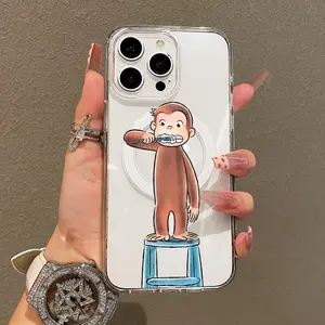 Soft Girl Magnetic Case for iPhone11/12/13/14/15/16/17/promax, Toothbrush Monkey Lightweight, Drop-Proof, MagSafe Compatible | Perfect for Teen Girls