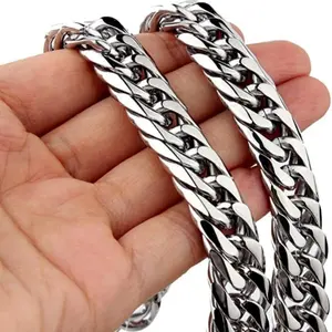 Stainless Steel Cuban Chain Necklace Bracelet For Men Neck Silver Color 8MM-14MM Thick Long Hand Chains Male Gift