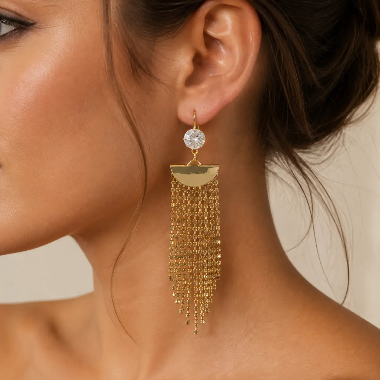 Women's Metal Alloy Sparkly Fringe Drop Earrings - Round Clear Accents, Multiple Color Options, Female