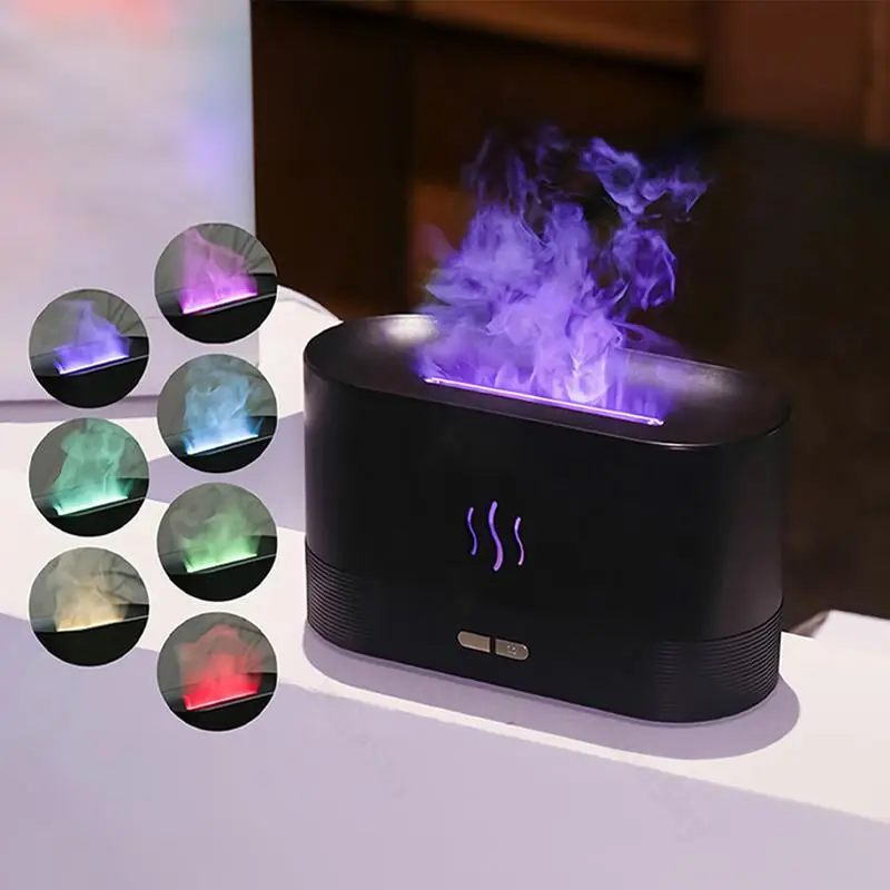 Portable Simulated Flame Air Aroma Diffuser, 7 Flame Color Noiseless Essential Oil Diffuser with Auto-off Protection, USB Powered Desktop Humidifier,