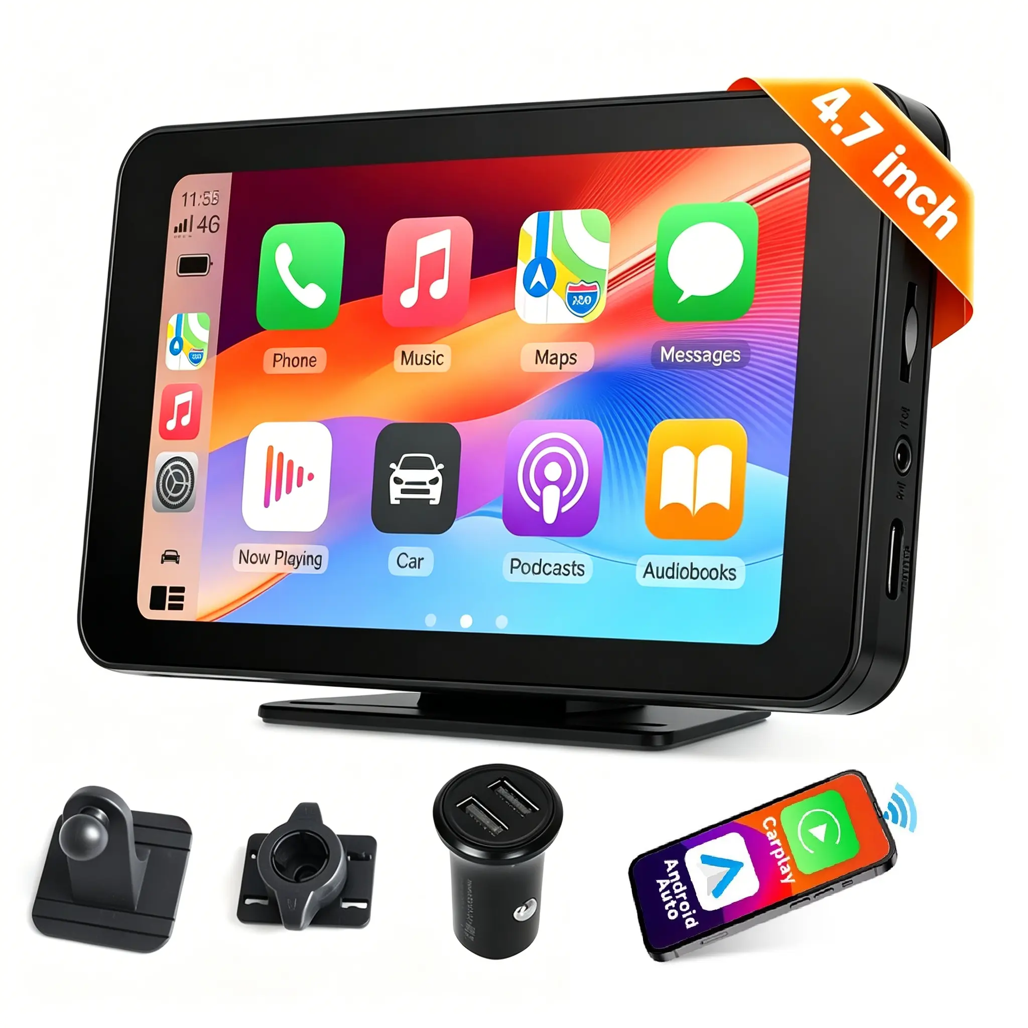 4.7 Inch Car Player Wireless CarPlay&Android Auto GPS Navigator Mirror Link Touch HD Screen Car Player Car Video Music Player Simple Installation Car Audio TF/USB/BT Player,fathersdaygift