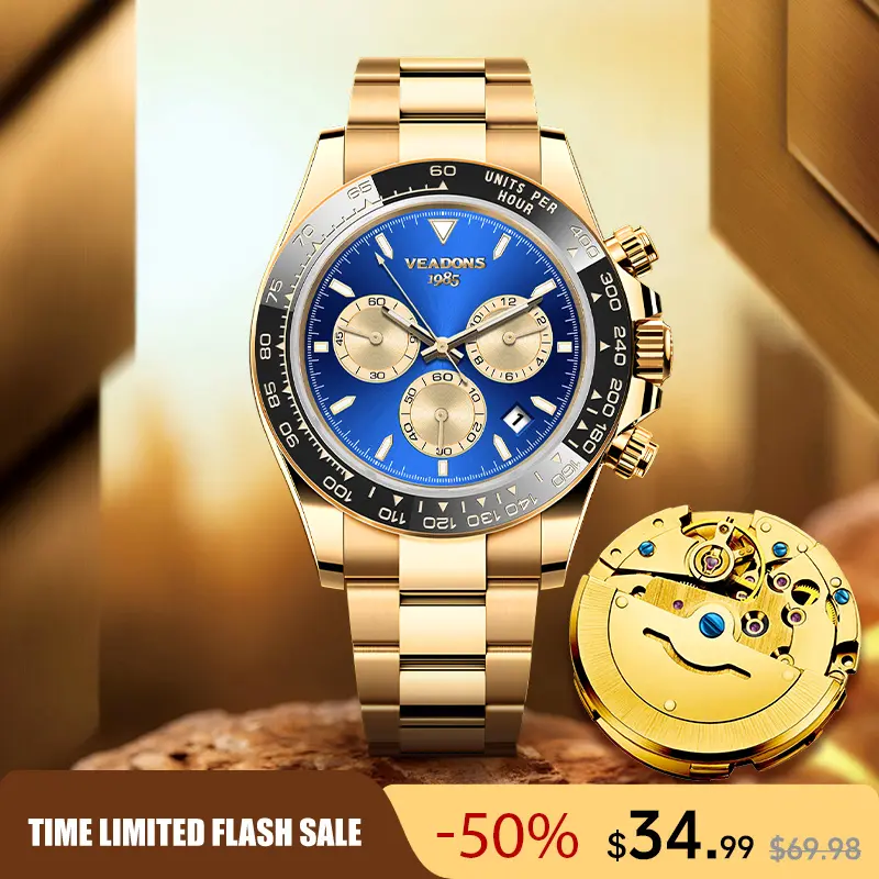 Veadons Men's Business Fashion Round Dial Crystal Watch Party Fashion Watch Daily Clothing Decoration Exquisite Birthday Gift Watch