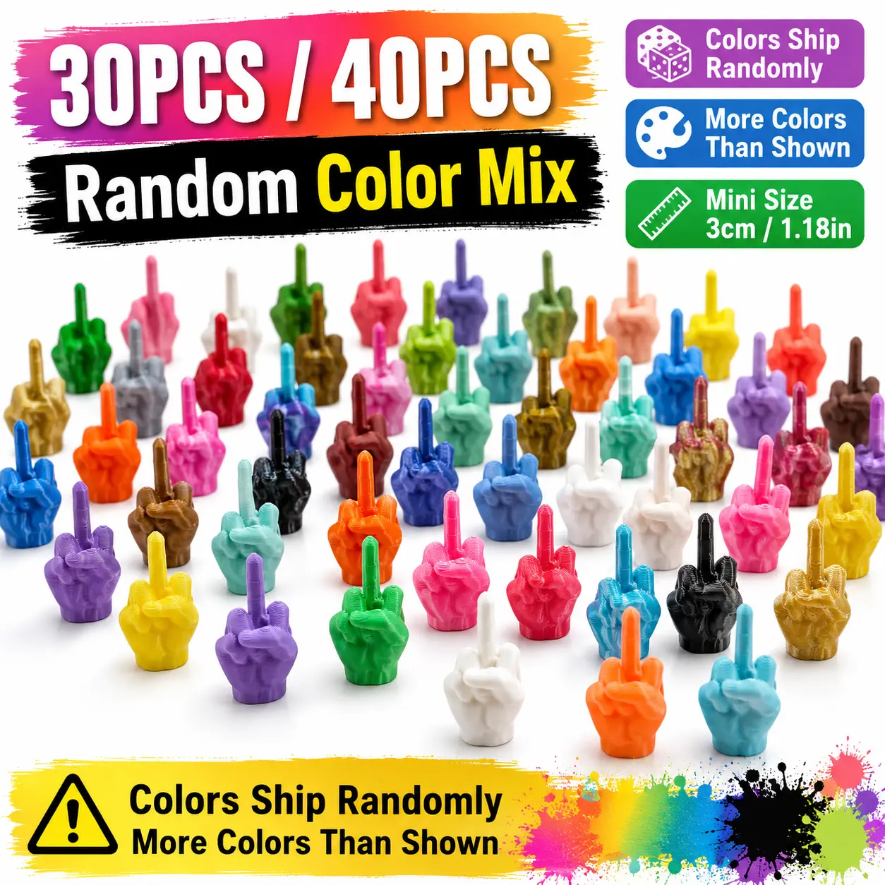 Mini Middle Finger Funny Plastic F-U Hand Set in Bold Colors or Mixed Pack, 10/20 Pcs Gag Novelty Prank Spoof Toys and Joke Gifts Among Friends, Creative Prank Gift, Prank Props