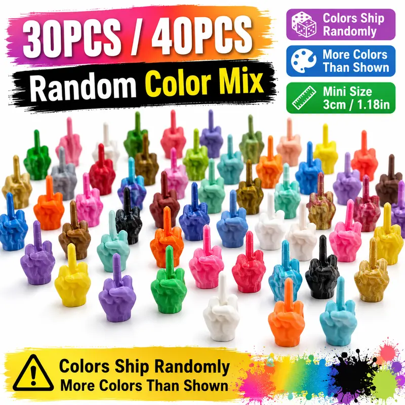 Unisex Small Plastic Middle Finger Gag Toy Set - Quirky Gifts, Bold Colors/Multiple Packs, 30/40 Pcs Pranks Jokes Props, Party Bag Supplies for Home & Festive Parties